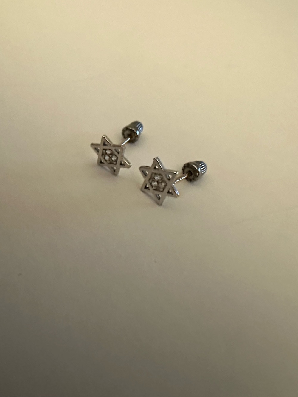 Star of David 14k White Gold Screwback Earrings New!